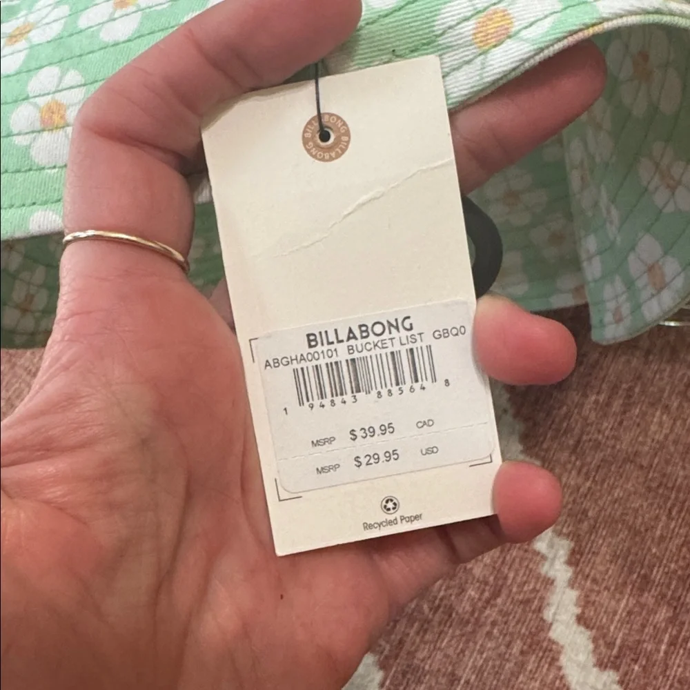 NWT Billabong Bucket List Floral Bucket Hat | Green Daisy 100% Cotton